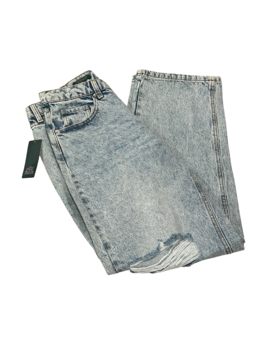 90’s Style Straight Leg Women's Jeans with Distressed Hem in a Light Wash